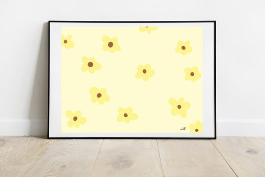 "Retro Flowers Yellow" Floral Wall Art Print